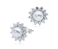 Flower Pearl With CZ Stud Earring STS-3391